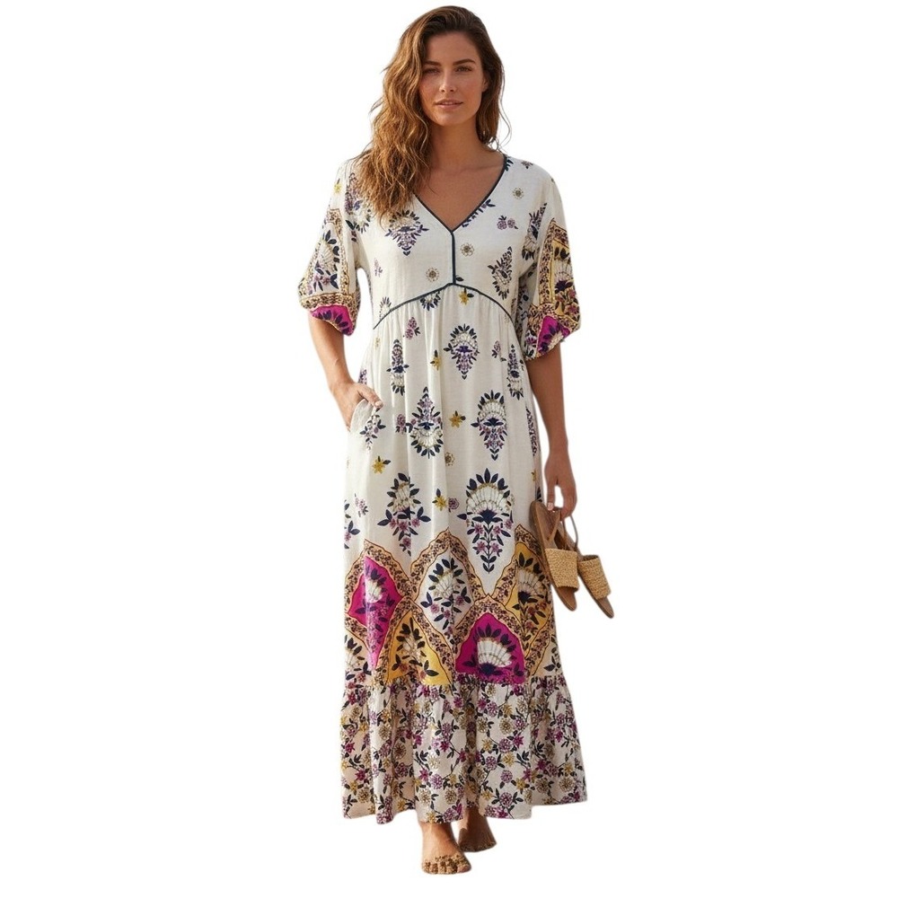 Figueroa & Flower Women's size Medium Bohemian Beachy Floral Preppy Casual Dress